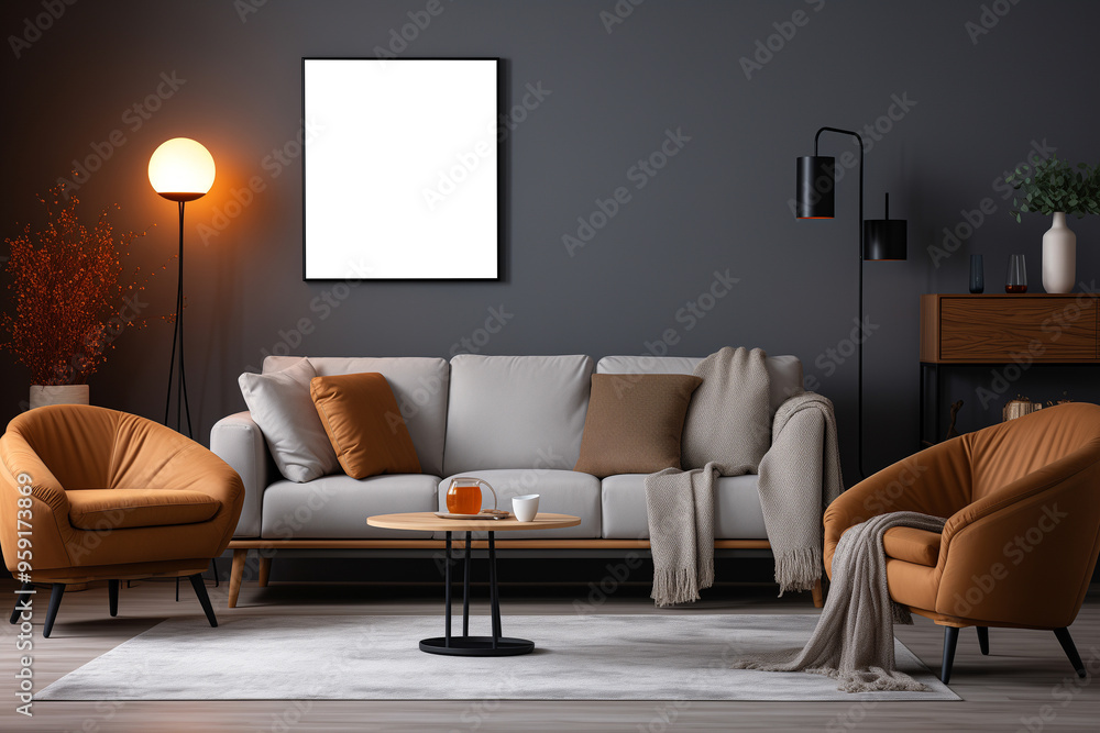 Smart Lighting System in a Living Room. Background with selective focus and copy space Smart Lighting System in a Living Room. Background with selective focus and copy space