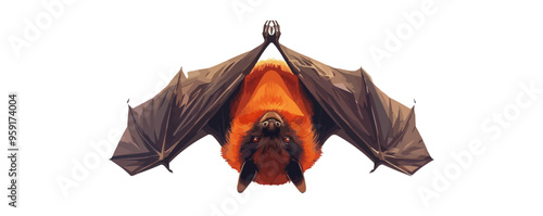 Vampire bat hanging upside down on a white background. Vector flat isolated.