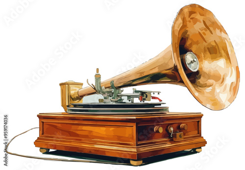 An isolated vector of a vintage gramophone.