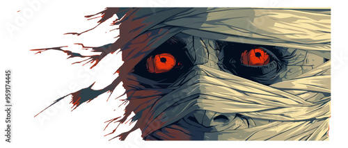 Mummy with a spooky face. Vector flat isolated.