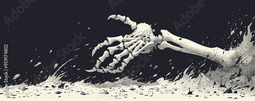 Skeleton hand coming out of the ground. Vector flat isolated.