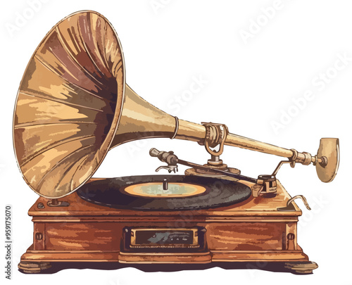 An isolated vector of a vintage gramophone.