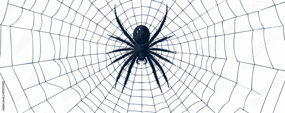 Obraz premium Spider web with a spider in the center on a white background. Vector flat isolated.