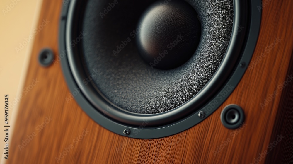 Front view of a two way home stereo speaker captured in close up Front view of a two way home stereo speaker captured in close up