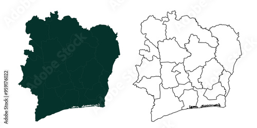 Ivory coast map silhouette and outline isolated on transparent map