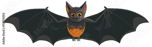 Bat with outstretched wings. Vector flat isolated.