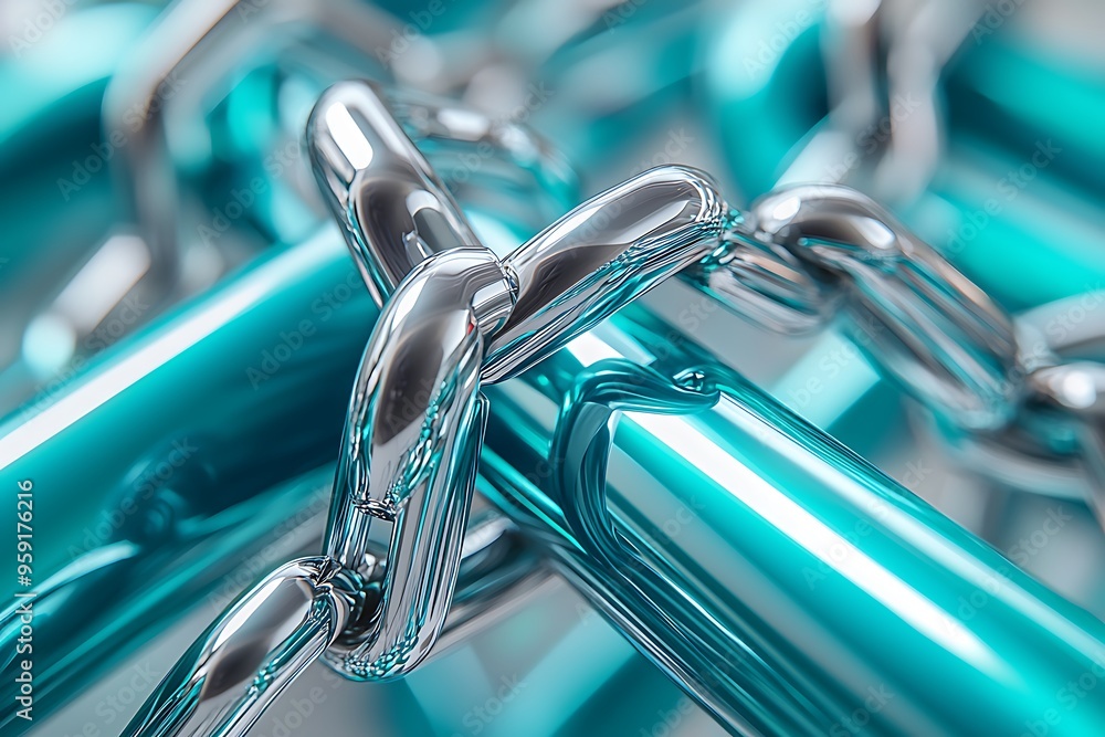 close up of chain with cyan pipes close up of chain with cyan pipes