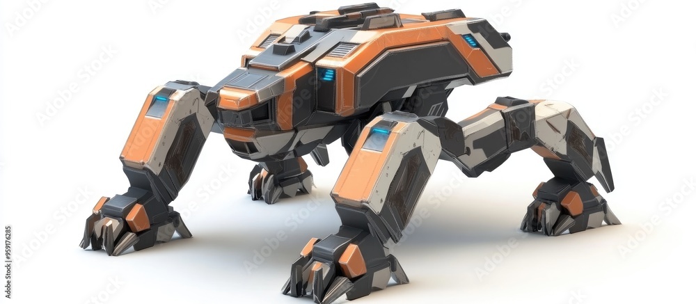 Isometric illustration of a high quality battle robot isolated on a white background Isometric illustration of a high quality battle robot isolated on a white background