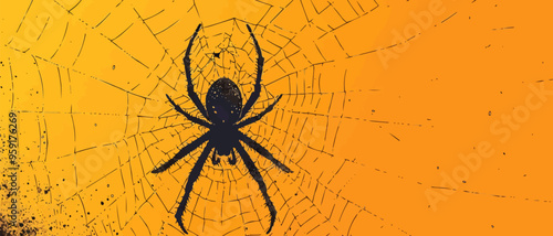 Spider hanging from a web. Vector flat isolated.