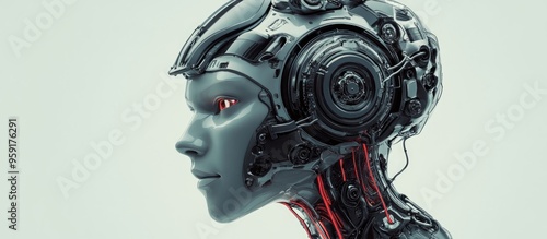 Highly intricate futuristic robot or cyborg head design