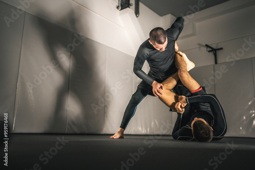 Photography brazilian jiu jitsu bjj no gi grappling training two athletes practice