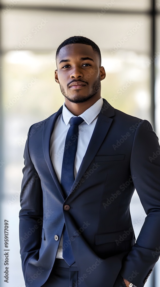 A confident job candidate in a suit waiting for an interview, showcasing a light-colored backdrop that emphasizes professionalism A confident job candidate in a suit waiting for an interview, showcasing a light-colored backdrop that emphasizes professionalism