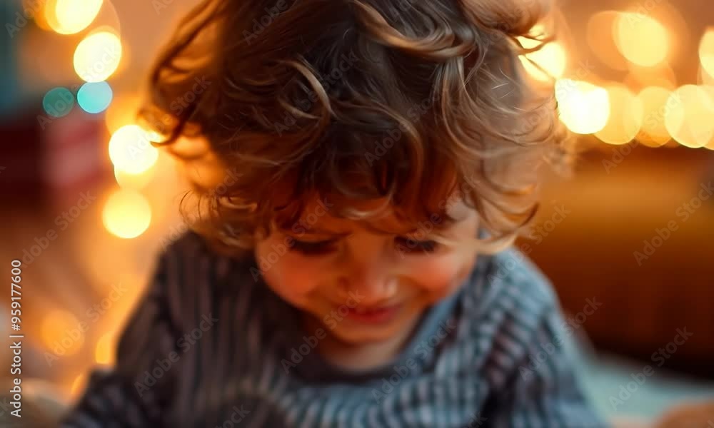 A child eagerly unwrapping a present on their birthday, excitement shining in their eyes. Video A child eagerly unwrapping a present on their birthday, excitement shining in their eyes. Video