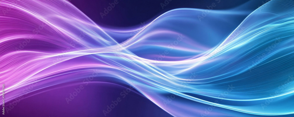 Fototapeta premium A contemporary background with flowing light lines in shades of cyan and purple. The lines create a smooth, flowing pattern that adds depth and sophistication.