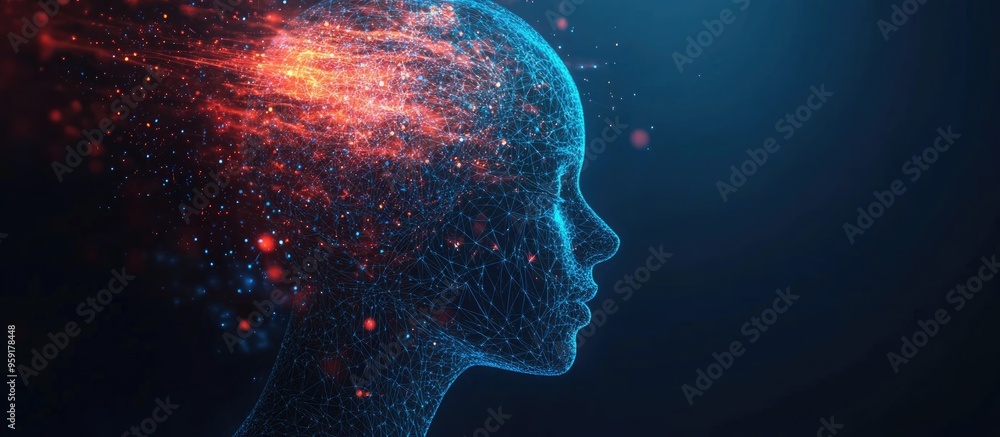 Outline of a human head combined with technological and fractal elements exploring themes of artificial intelligence computer science and future innovations Outline of a human head combined with technological and fractal elements exploring themes of artificial intelligence computer science and future innovations