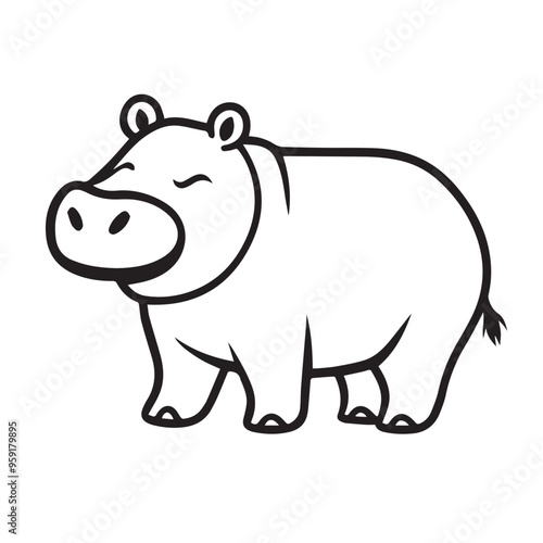 hippo in cartoon, doodle style . Image for t-shirt, web, mobile apps and ui. Isolated 2d vector illustration in logo, icon, sketch style, Eps 10, black and white. AI Generative