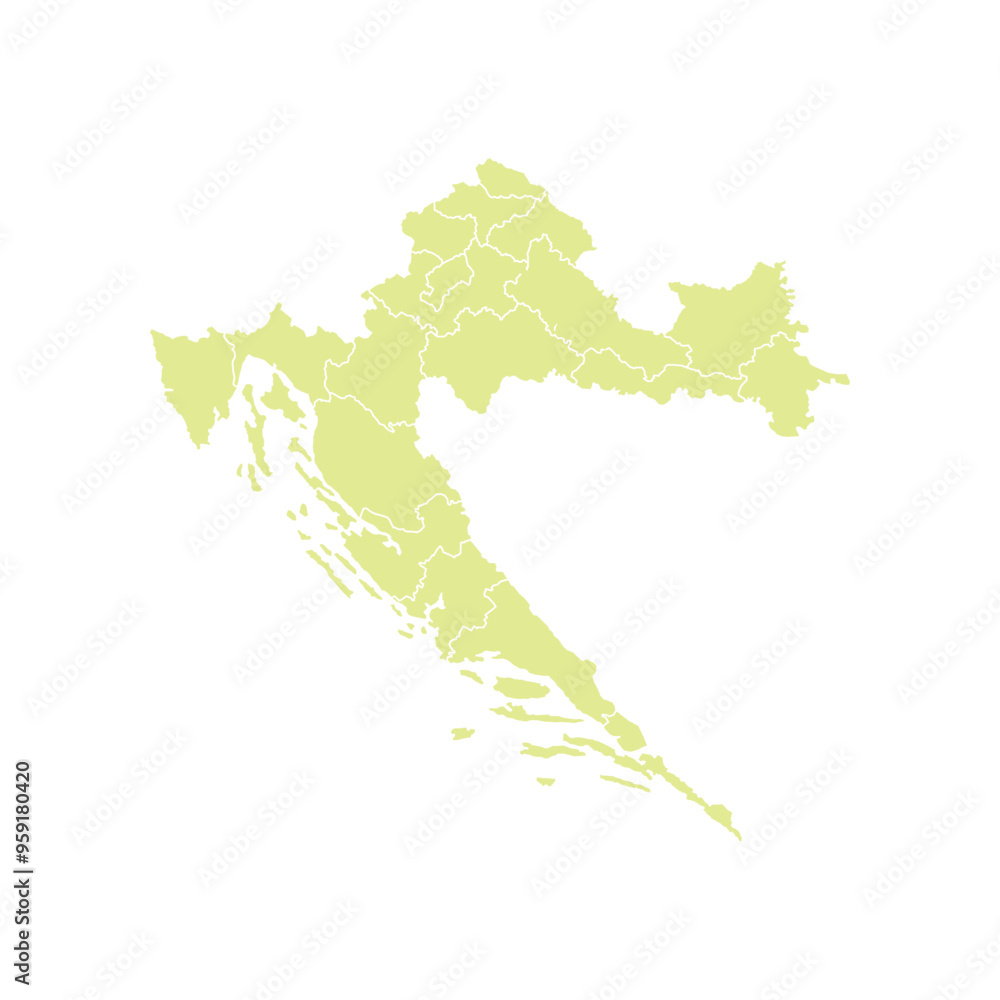 Colored (creamy) silhouette map of croastia with the outline of regions. Vector illustration Colored (creamy) silhouette map of croastia with the outline of regions. Vector illustration