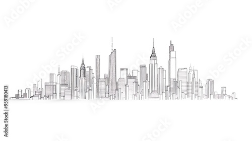 Minimalist line illustration of a city skyline on a solid white background 32k, full ultra hd, high resolution