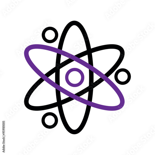 Atom icon with purple orbits and black nucleus Vector