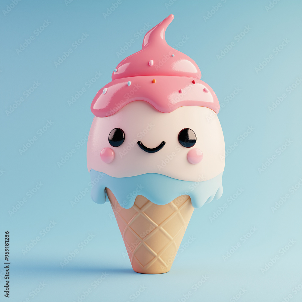 Cute 3D ice cream look like plastic toy illustration in soft pastel colors Cute 3D ice cream look like plastic toy illustration in soft pastel colors