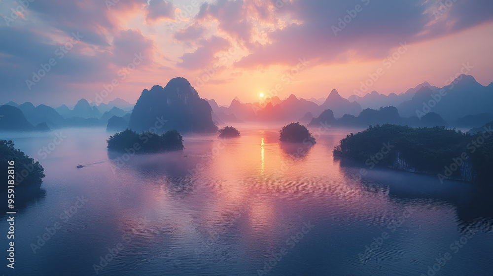 A breathtaking sunset over a serene lake surrounded by lush mountains. The sky is a mix of pink and purple hues, reflecting on the calm water. A breathtaking sunset over a serene lake surrounded by lush mountains. The sky is a mix of pink and purple hues, reflecting on the calm water.