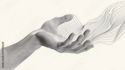 Modern abstract hand Line Illustration isolated on solid white background. 32k, full ultra HD, high resolution