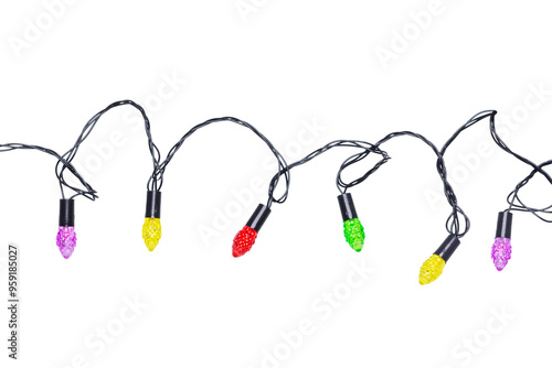 String of Christmas lights isolated on transparent background.