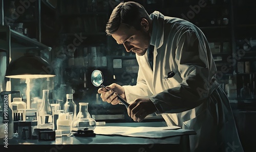 Scientist in a Lab Using a Magnifying Glass