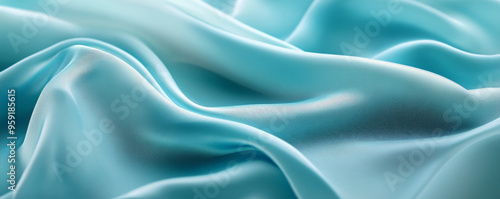 Wallpaper Mural A serene abstract background with 3D silk fabric in gradient tones of sea blue to pale aqua. The fabricâ€™s gentle waves create a peaceful, soothing atmosphere. Torontodigital.ca