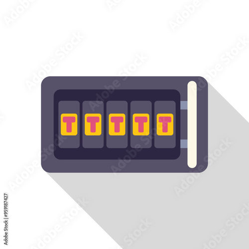 Slot machine showing five identical t letters on a white background