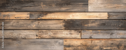 Rustic wooden backdrop with rough, reclaimed barnwood planks in various shades of brown and gray. The surface shows signs of weathering, with deep grain, knots, and cracks adding to the backdrop's