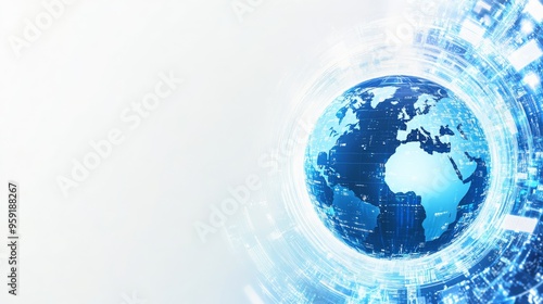 Fototapeta Naklejka Na Ścianę i Meble -  Abstract digital globe with a blue holographic world map on a white background, representing a global network and connectivity concept