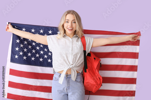 Female student with USA fla...