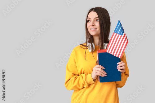 Young woman with USA flag a...
