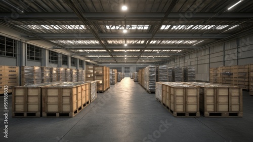 Wallpaper Mural Warehouse featuring wooden containers filled with new car glasses and windshields Torontodigital.ca