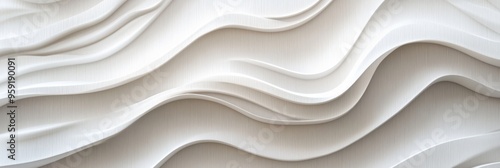 This elegant abstract background showcases a captivating white wave pattern, ideal for modern interior design and beautifully evoking natural wood aesthetics, fostering a harmonious environment