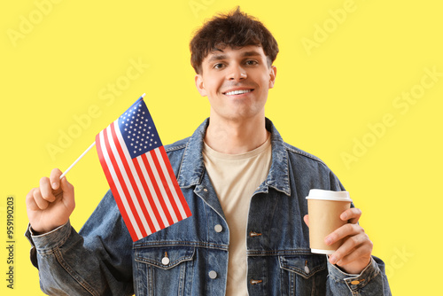Young man with USA flag and...