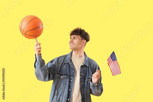 Young man with USA flag and...