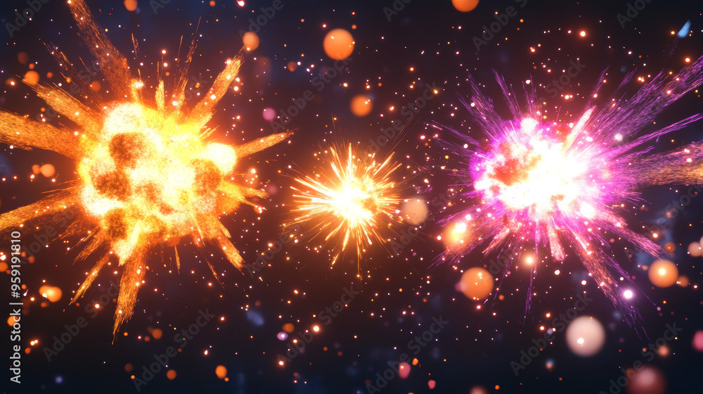 Obraz premium Cartoon explosions, sparkle stars, and bursting borders.