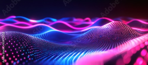 Wallpaper Mural Illuminated neon wave patterns in an abstract design Torontodigital.ca