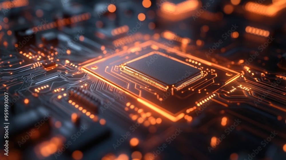 Close up of an electronic circuit board with a blurred backdrop Close up of an electronic circuit board with a blurred backdrop