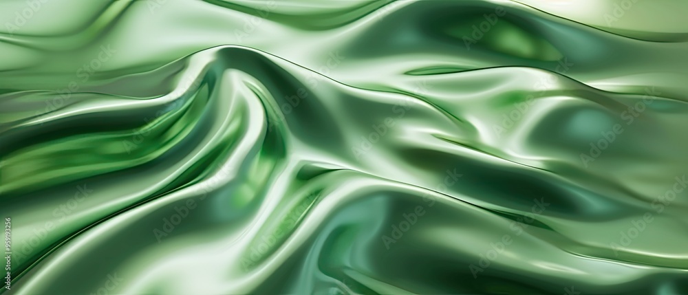 Abstract Green Silk Waves with Smooth, Reflective Surface Abstract Green Silk Waves with Smooth, Reflective Surface