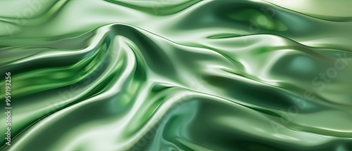 Abstract Green Silk Waves with Smooth, Reflective Surface