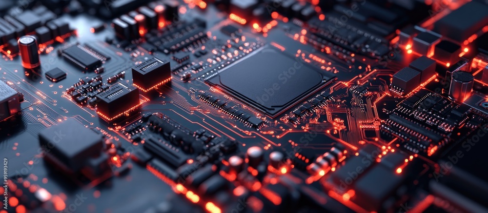 Abstract close up of an electronic mainboard background featuring a logic board CPU circuit elements and system components Abstract close up of an electronic mainboard background featuring a logic board CPU circuit elements and system components