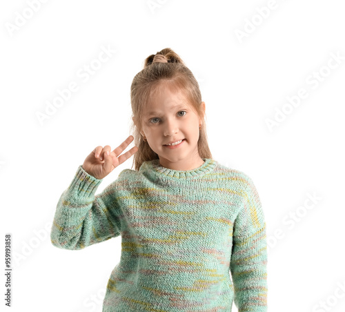 Cute little girl in knitted...