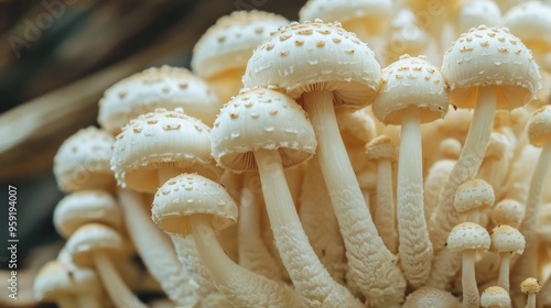 Raw bunapi mushrooms in a group photo