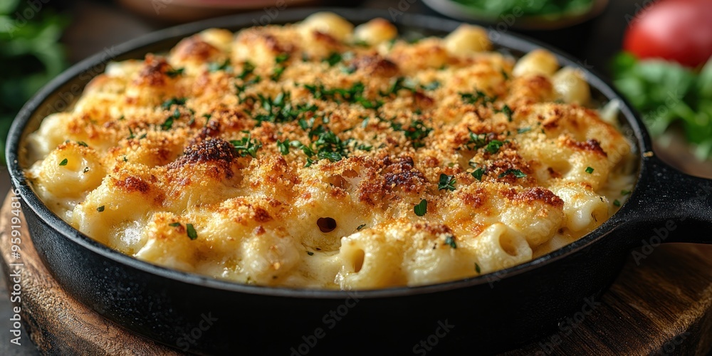 Closeup of Creamy Macaroni and Cheese with Crispy Topping Closeup of Creamy Macaroni and Cheese with Crispy Topping