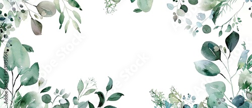 Watercolor Painting of Delicate Green Foliage Border