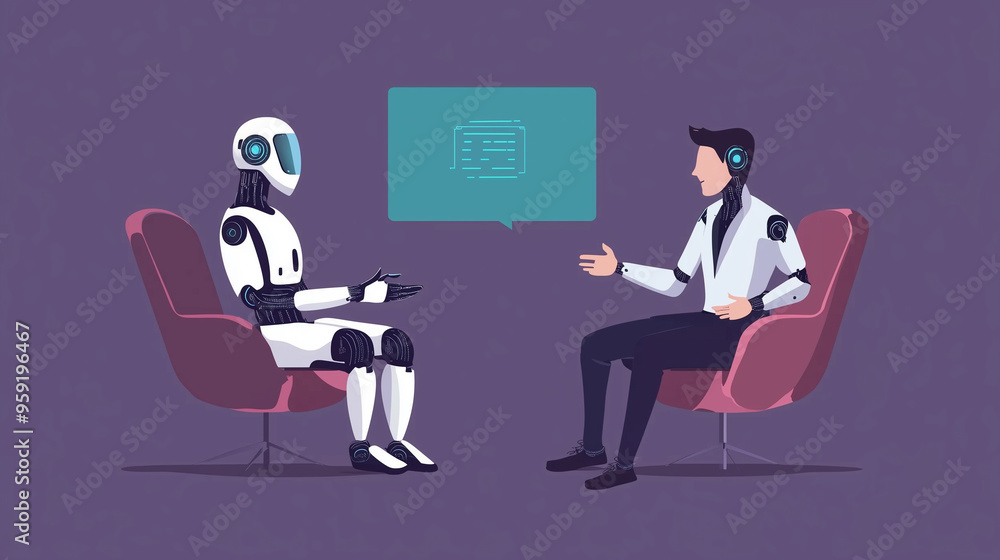 Person talking with robotic ai.futuristic technology or machine learning concepts Person talking with robotic ai.futuristic technology or machine learning concepts