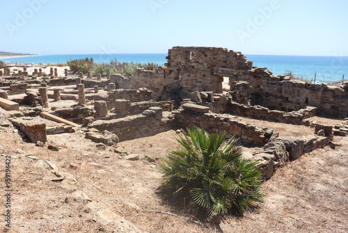 View of the ancient Roman ruins of Baelo Claudia by Emperor Claudius in Bolonia, Spain on the coast of Atlantic Ocean in the region of Andalucia 
  photo